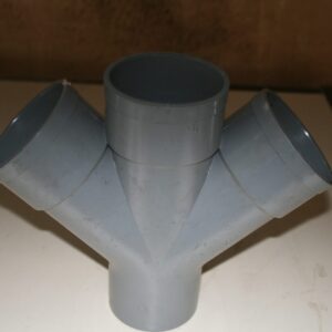 Culotte double PVC Ø80 mâle-femelle grise, trois emboîtures d'arrivée